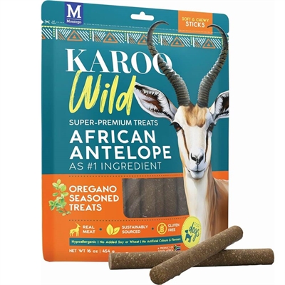 KAROO Wild Soft & Chewy Sticks Antilopekød Beriget Med Oregano 454g